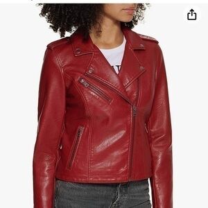 Levi's Faux red Leather Classic Asymmetrical Motorcycle Jacket coat NWT